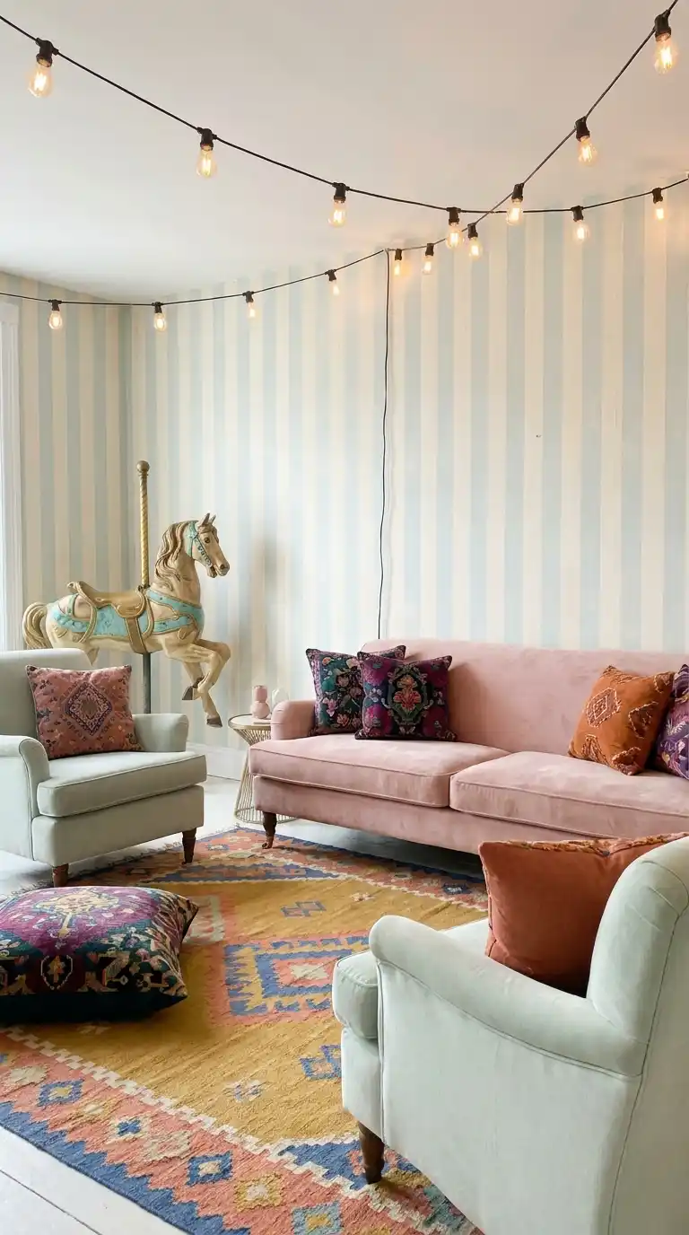 15 Maximalist Decor Colorful Living Room Tours 16 13. Quiet Carnival Soft Pastels With Bolder Accents