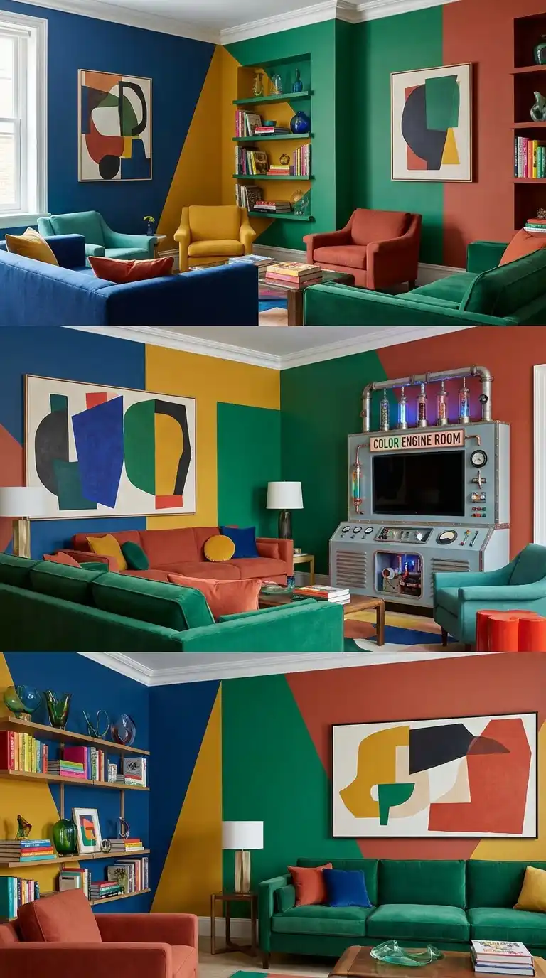 15 Maximalist Decor Colorful Living Room Tours 17 14. Color-Blocking Salon The Color Engine Room