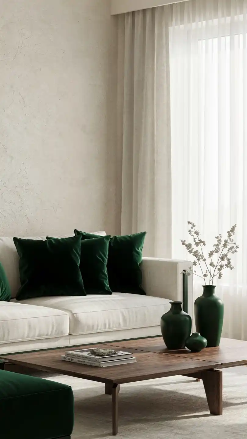 11 Decor Colors That Make a Small Space Feel Larger 10 Deep Emerald Accent Against Ivory Background