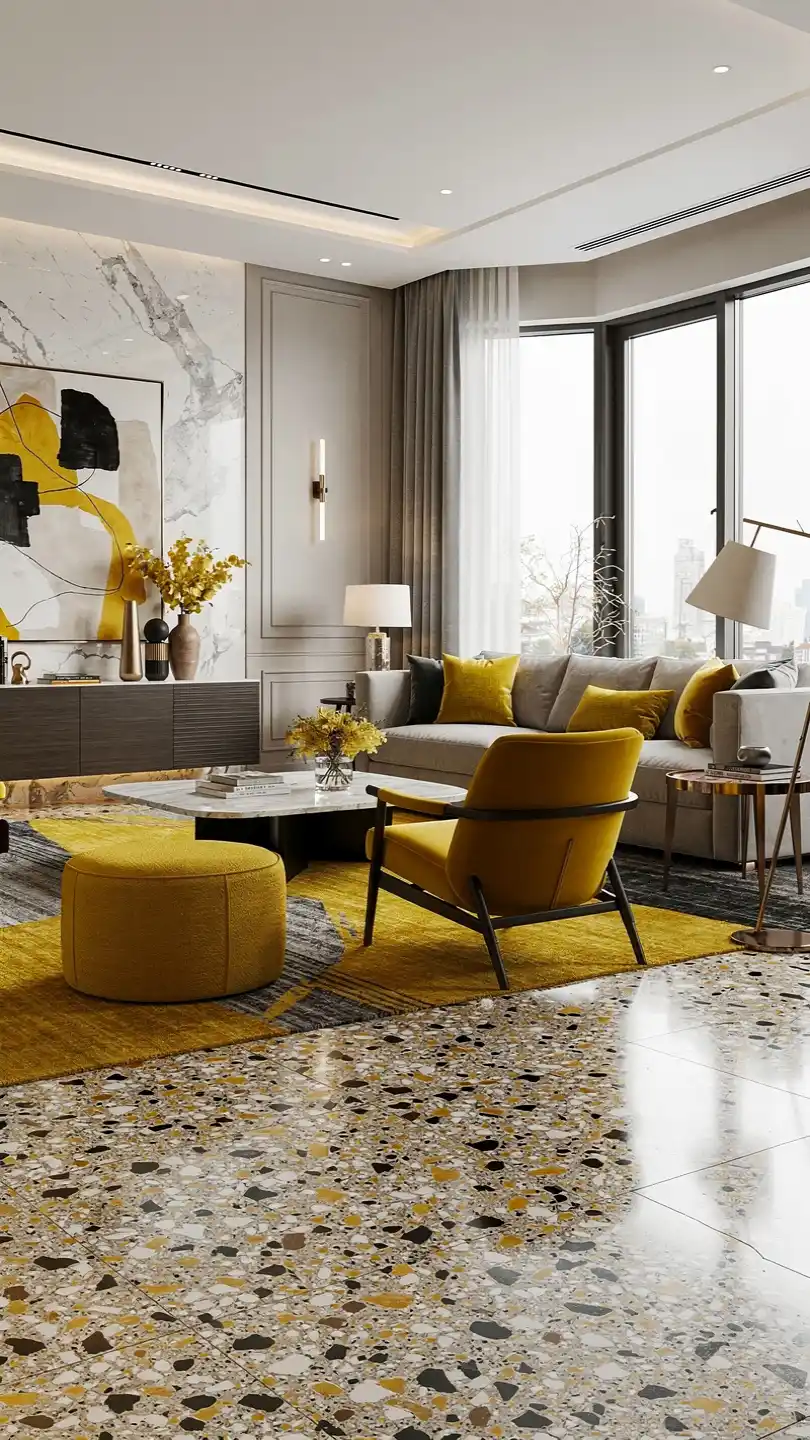 14 Living Room Decor Color Schemes for a Modern Look 11 Luxe Terrazzo And Artful Yellows