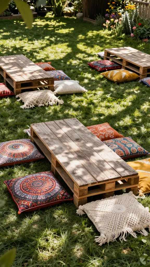 7 DIY Hippie Garden Party Ideas on a Budget 8 6. Boho Picnic Paradise With Pallet Tables