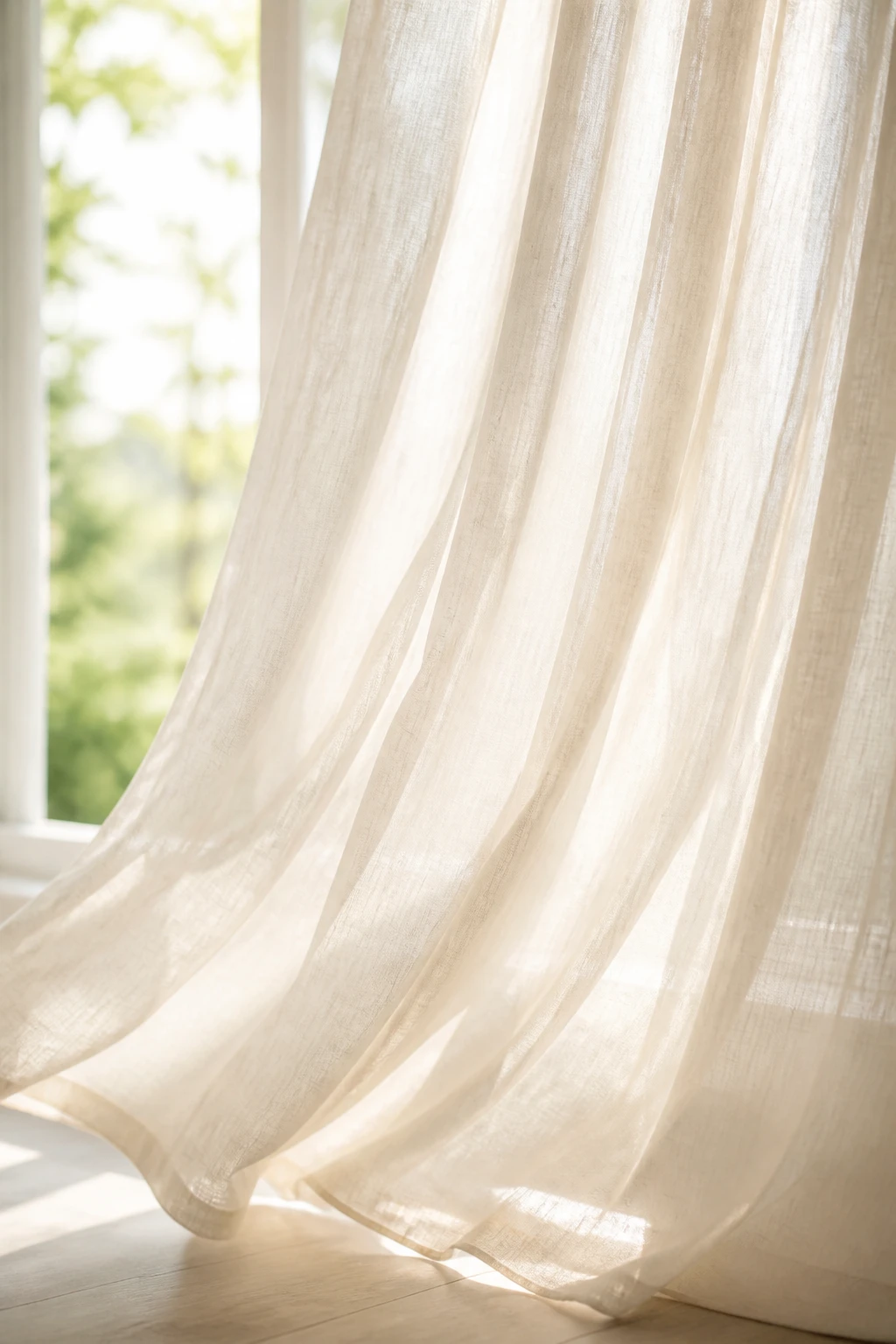 How to Choose Curtains for Bedroom: Fabric, Length & Style Guide 4 Sheer cream curtain fabric billowing in natural light