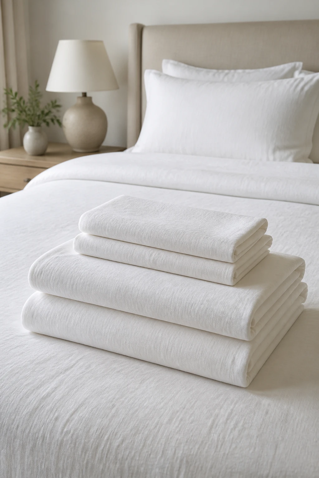 How to Create a Cozy Bedroom for Better Sleep 2 Neatly folded white linen bedding on bed