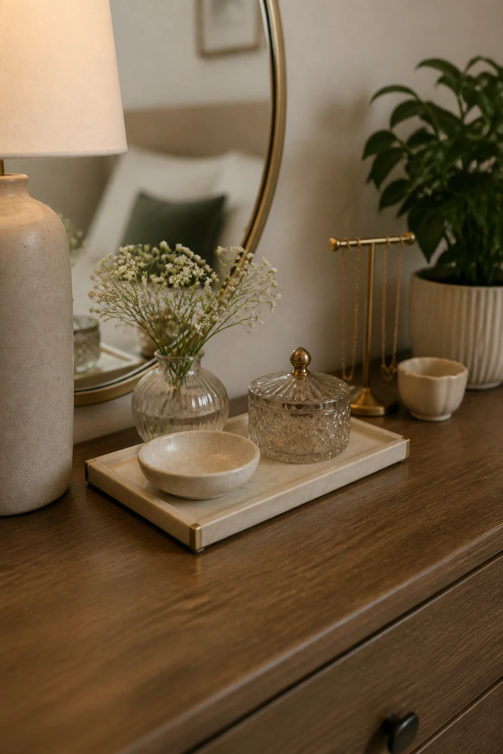 How to Create a Cozy Bedroom for Better Sleep 4 Closeup of organized bedroom dresser surface