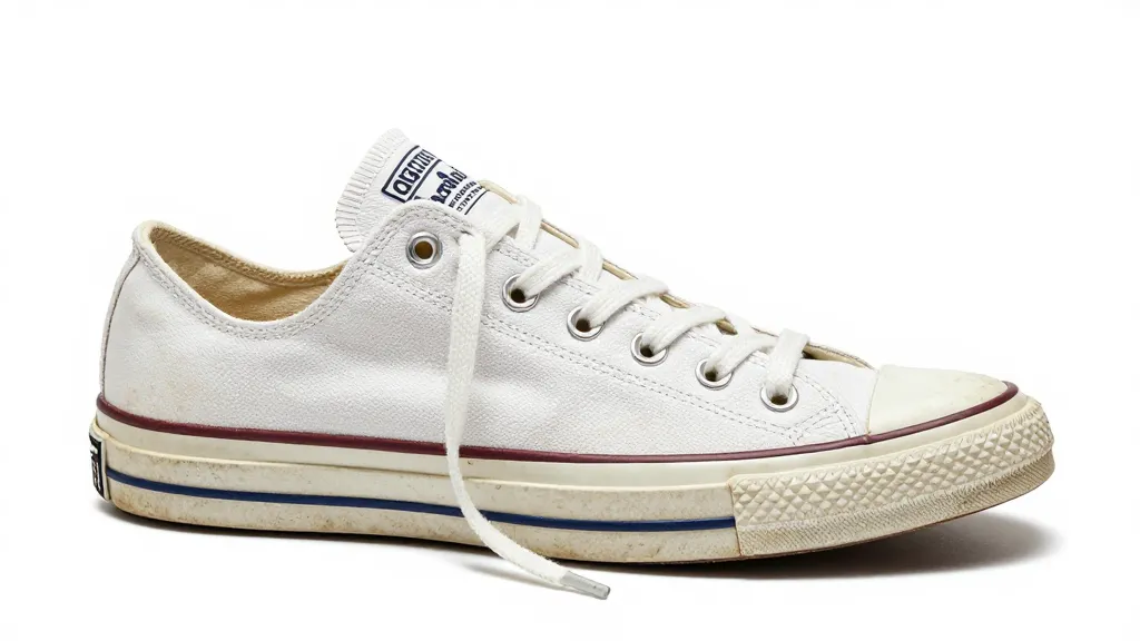 How to Clean Converse Shoes Like They're Brand New 3 Single dirty white Converse shoe with removed laces